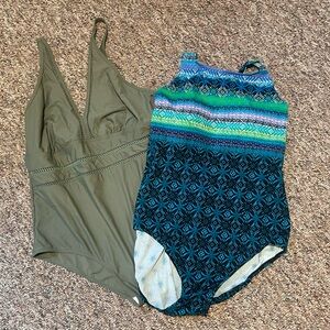 BEACH NATIVE one piece swimsuit. AND an olive green one piece suit.